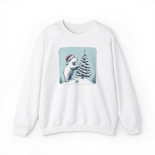 Polar Bear Decorating Christmas Tree Unisex Crewneck Sweatshirt