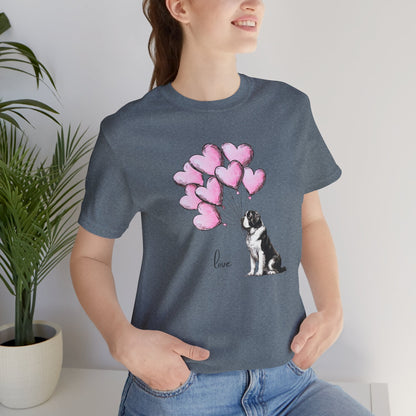 Saint Bernard Love Short Sleeve Tee - Adorable Dog Heart Balloons Unisex T-Shirt