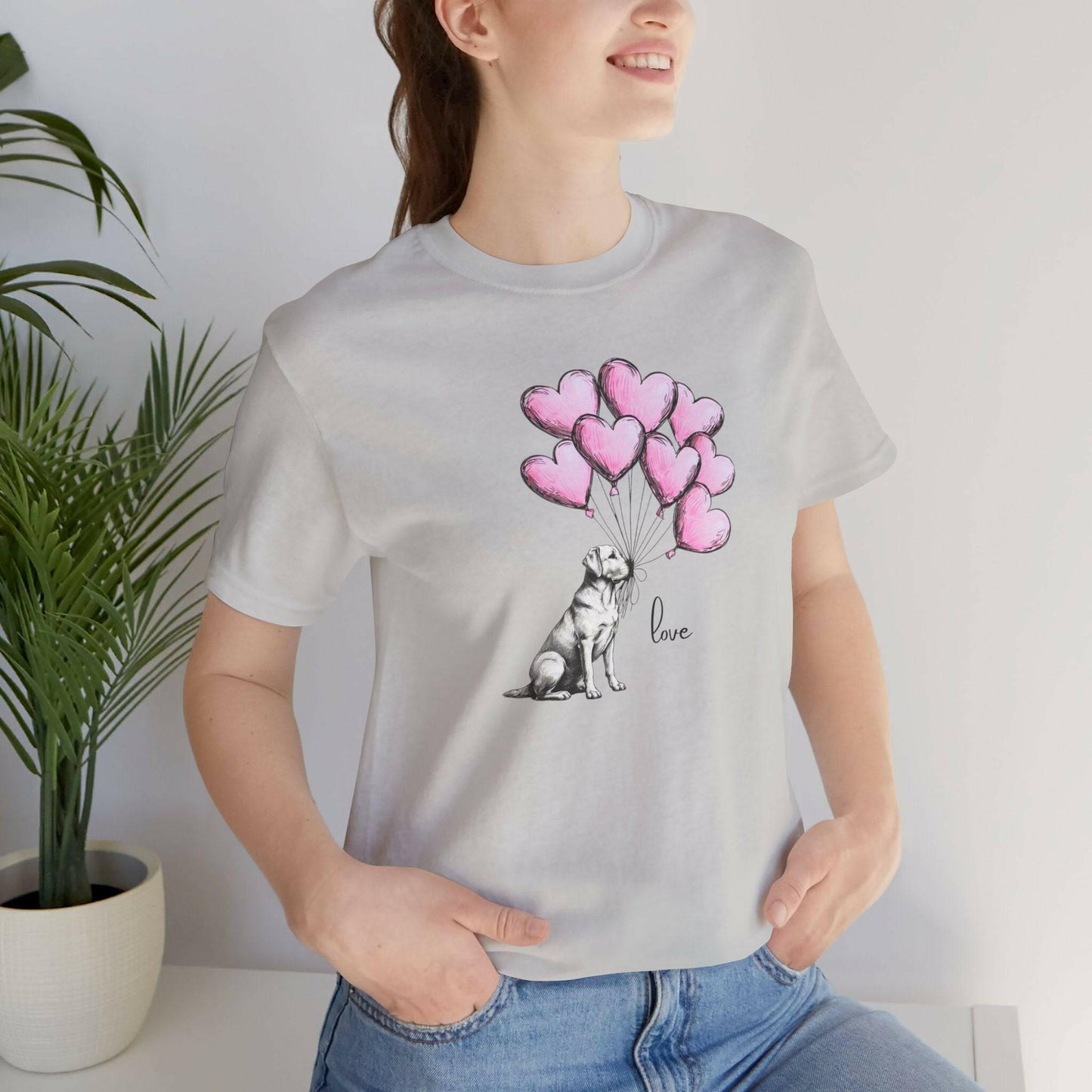 Dog Lover T-Shirt Labrador Retriever Holding Heart Balloons