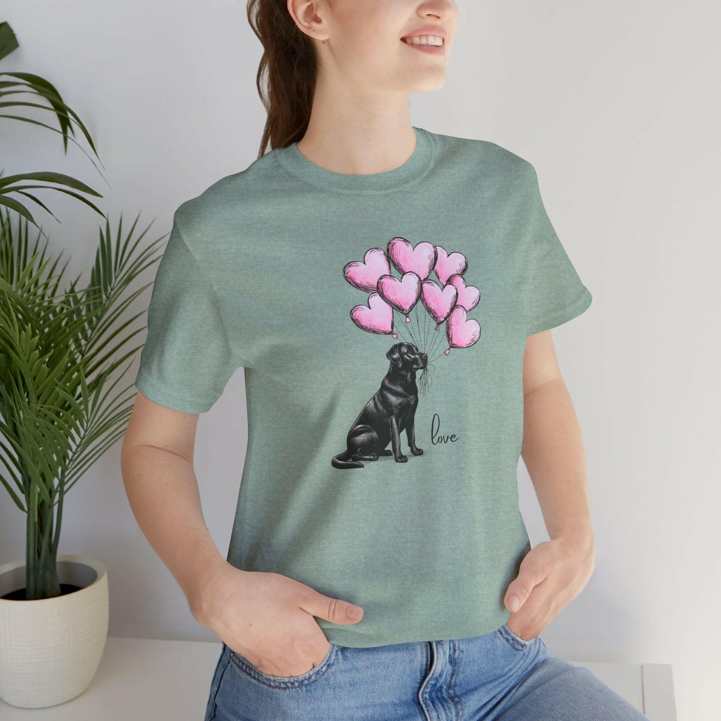 Black Labrador Retriever Dog with Heart Balloons Unisex T-Shirt – Perfect Gift for Dog Lovers