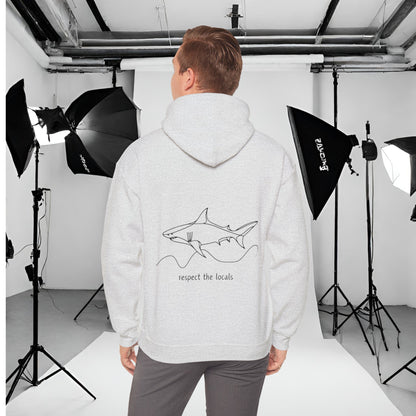 Design on Both Sides Respect the local's Great White Unisex Hoodie - Amesti Road