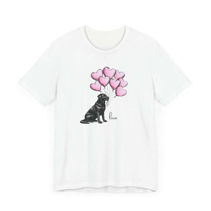 Black Labrador Retriever Dog with Heart Balloons Unisex T-Shirt – Perfect Gift for Dog Lovers