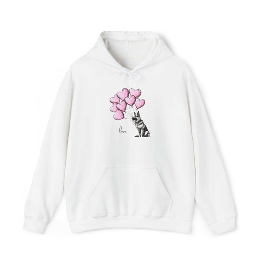 German Shepard Hoodie - Dog Holding Soft Pink Heart Balloons