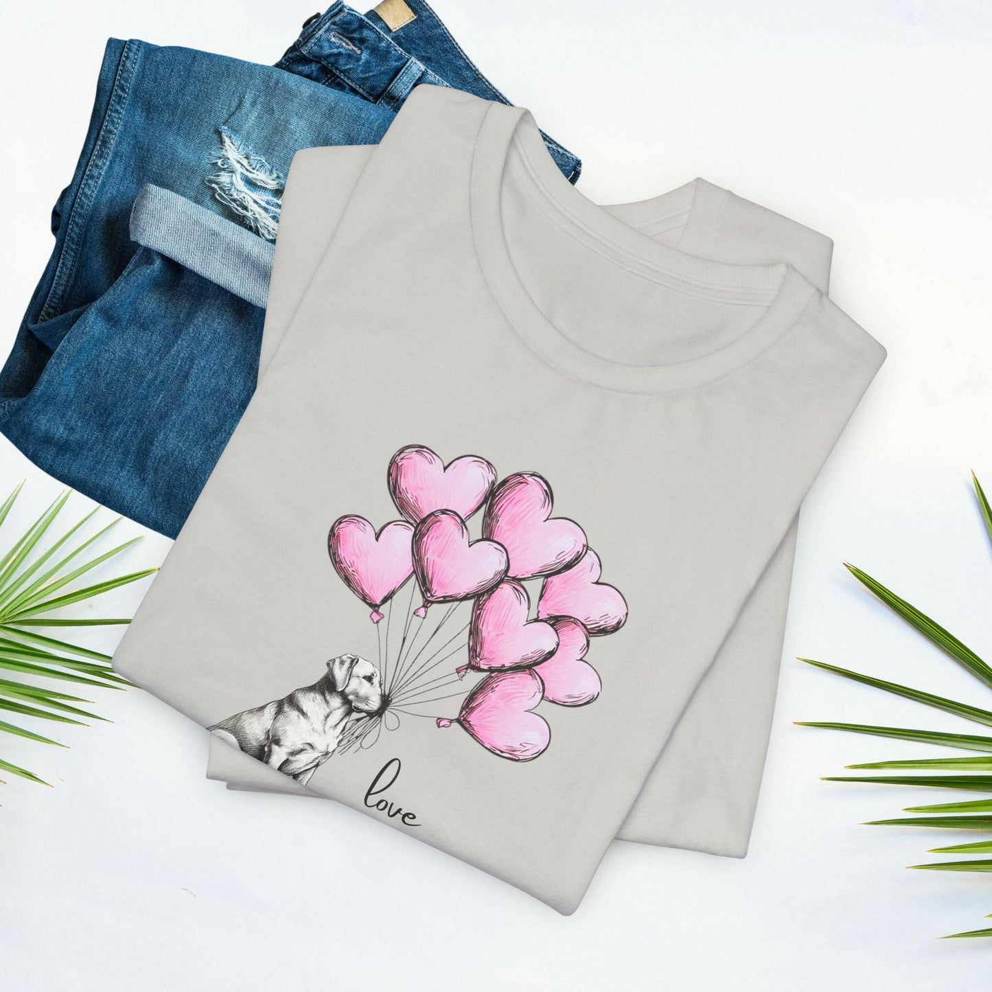 Dog Lover T-Shirt Labrador Retriever Holding Heart Balloons