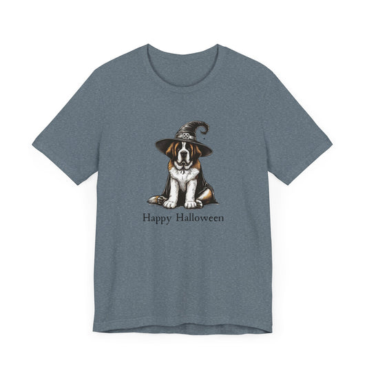 Saint Bernard Unisex Tee - Happy Halloween Witch Hat Design