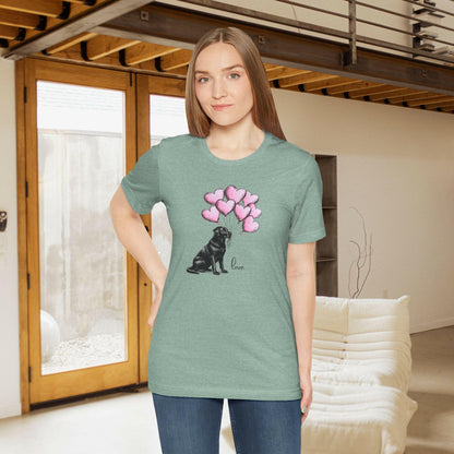 Black Labrador Retriever Dog with Heart Balloons Unisex T-Shirt – Perfect Gift for Dog Lovers