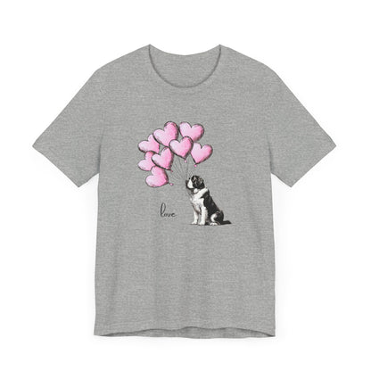 Saint Bernard Love Short Sleeve Tee - Adorable Dog Heart Balloons Unisex T-Shirt