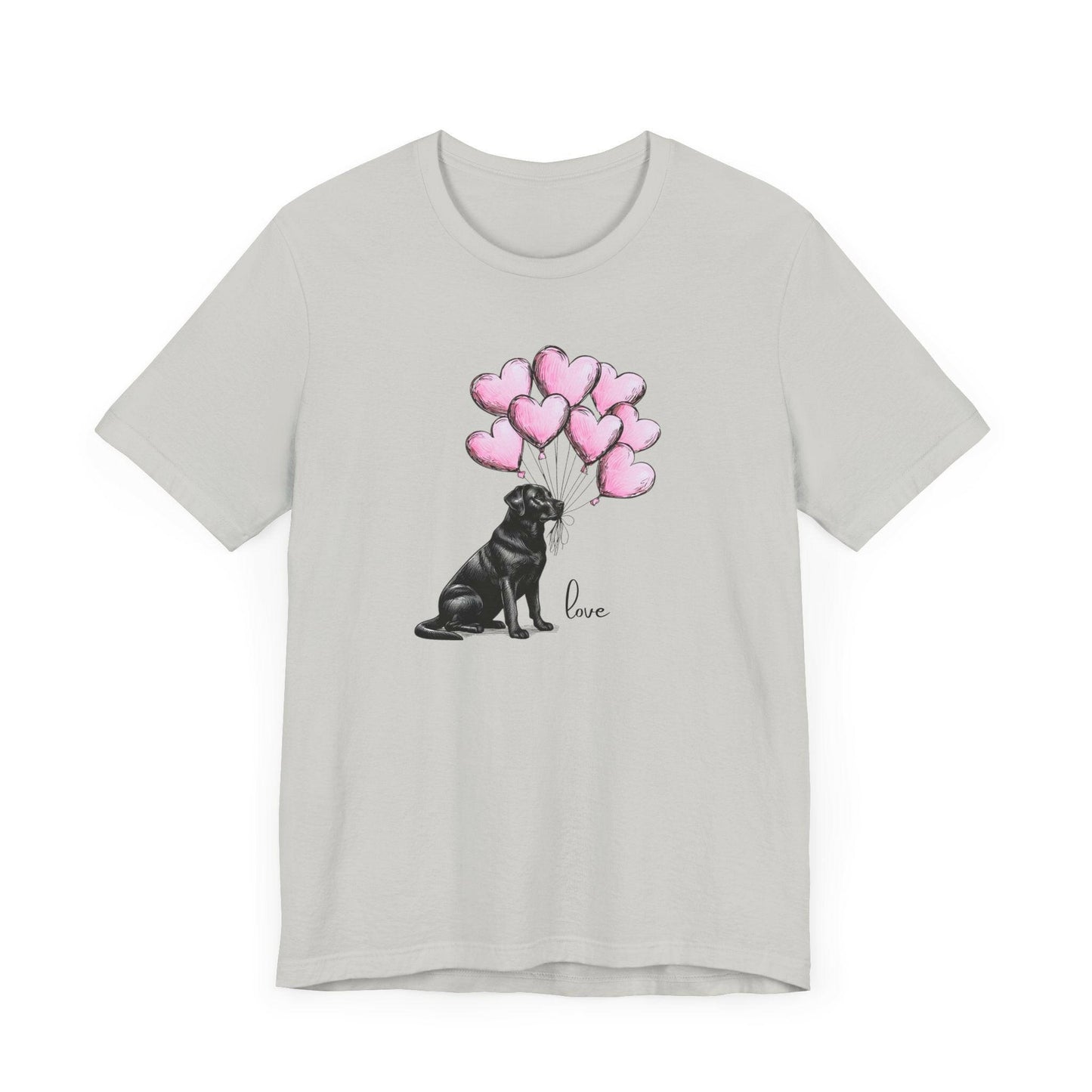 Black Labrador Retriever Dog with Heart Balloons Unisex T-Shirt – Perfect Gift for Dog Lovers