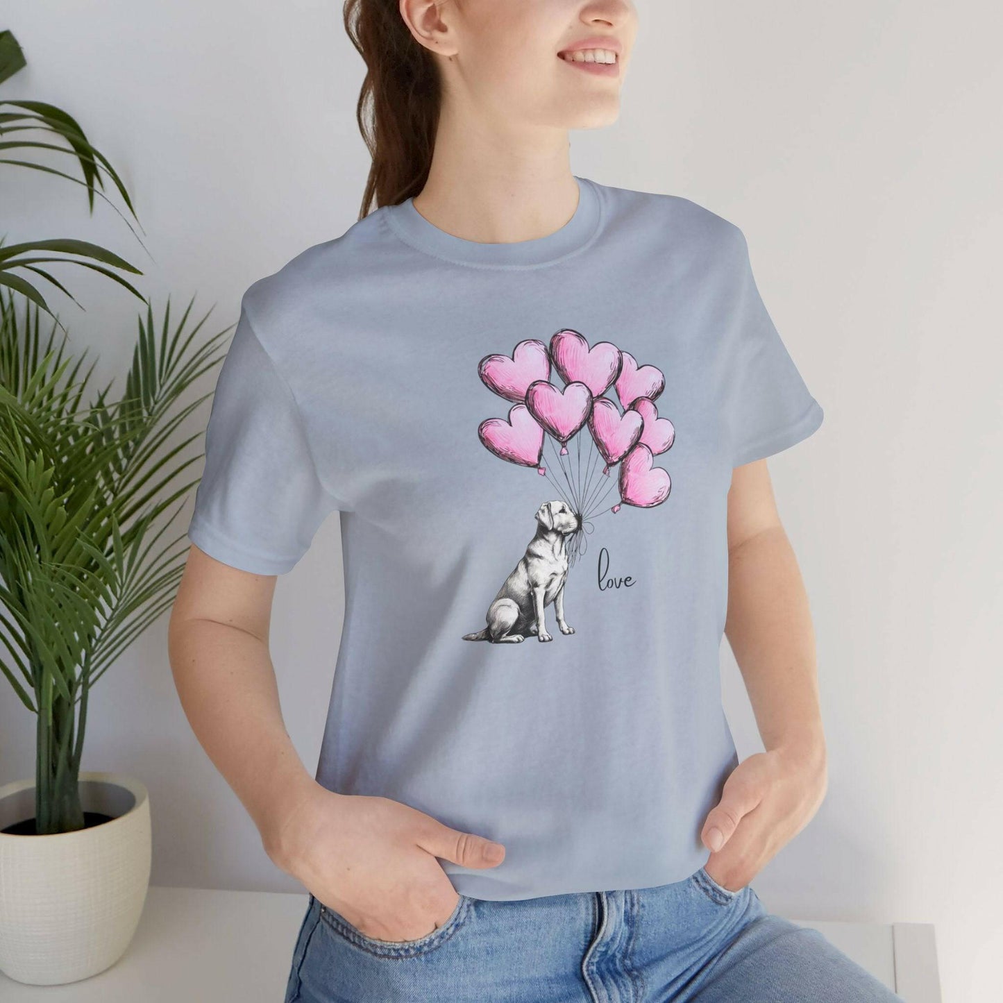 Dog Lover T-Shirt Labrador Retriever Holding Heart Balloons