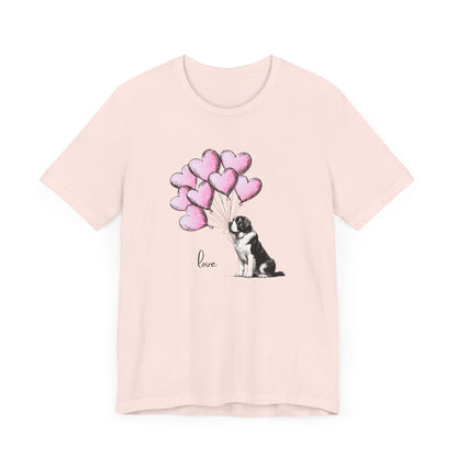 Saint Bernard Love Short Sleeve Tee - Adorable Dog Heart Balloons Unisex T-Shirt