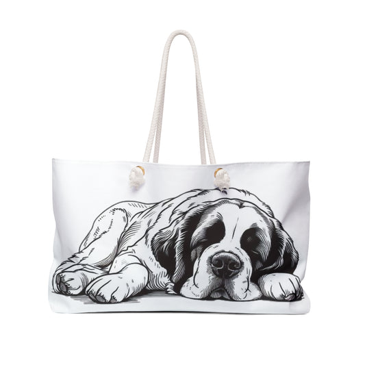 Saint Bernard Napping Weekender Bag, Dog Tote Bag, Beach Bag, Summer Tote