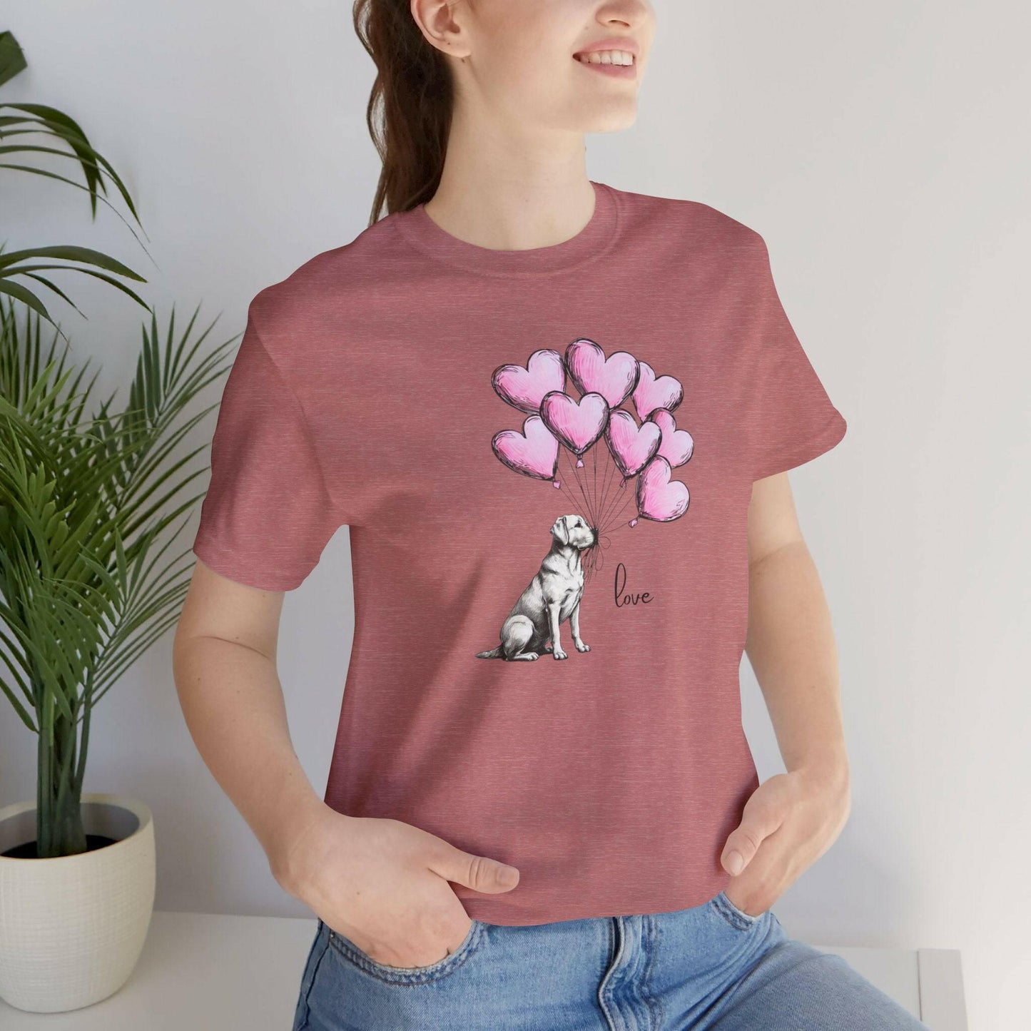 Dog Lover T-Shirt Labrador Retriever Holding Heart Balloons