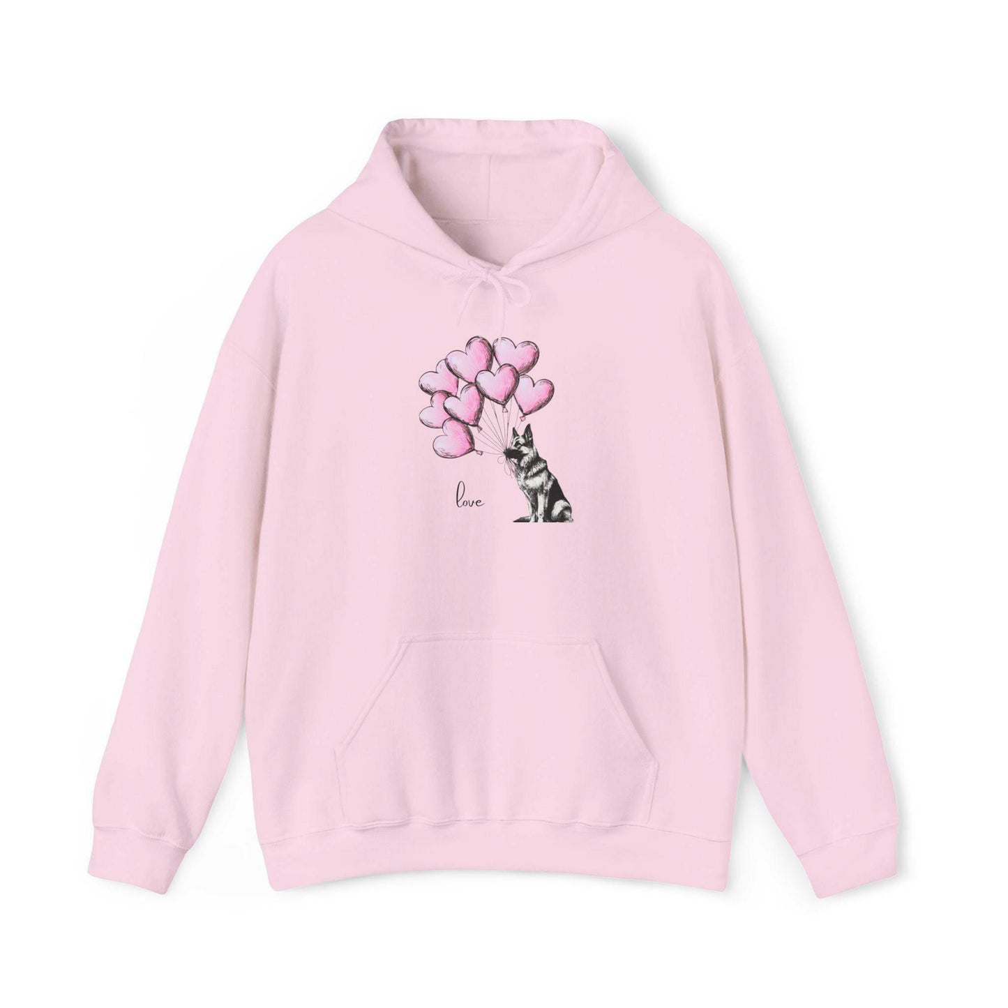 German Shepard Hoodie - Dog Holding Soft Pink Heart Balloons