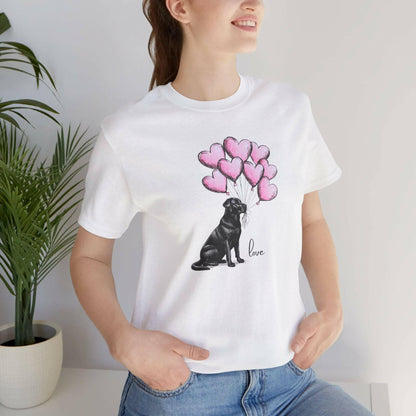 Black Labrador Retriever Dog with Heart Balloons Unisex T-Shirt – Perfect Gift for Dog Lovers