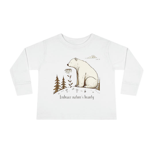 Toddler Polar Bear with Daisy Flower Unisex Long Sleeve Tee