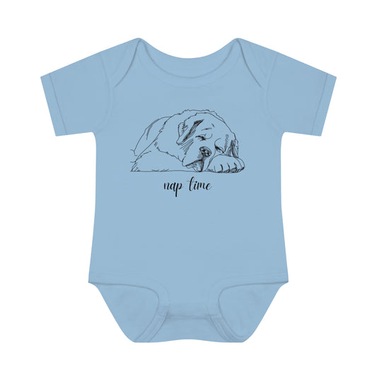 Saint Bernard Lovers "nap time"Infant Baby Rib Bodysuit