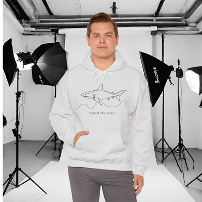 Design on Both Sides Respect the local's Great White Unisex Hoodie - Amesti Road