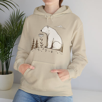 Polar Bear with Daisy Flower Unisex Hooded Sweatshirt - Amesti Road