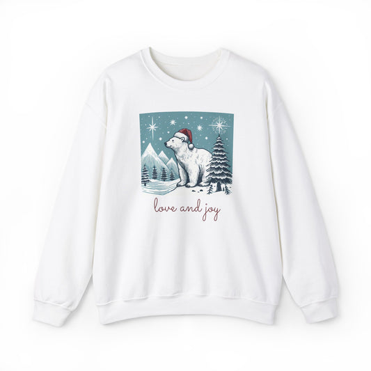 Love and Joy Polar Bear Wearing a Santa Hat Unisex Sweatshirt
