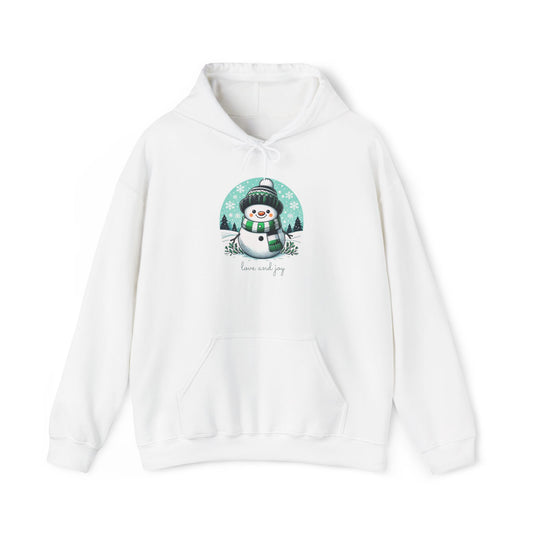 Snowman Christmas Hoodie - Cozy Love and Joy Unisex Sweatshirt