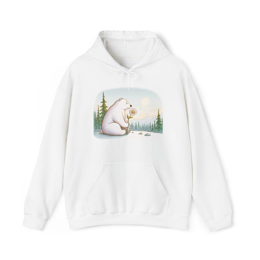 Polar Bear Holding Daisy Flower Unisex Hooded Sweatshirt