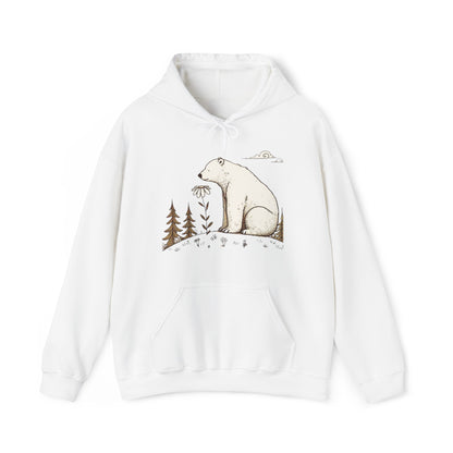 Polar Bear with Daisy Flower Unisex Hooded Sweatshirt - Amesti Road