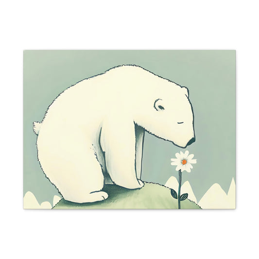 Polar Bear with a Daisy Flower Canvas Gallery Wraps