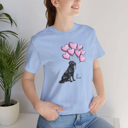 Black Labrador Retriever Dog with Heart Balloons Unisex T-Shirt – Perfect Gift for Dog Lovers