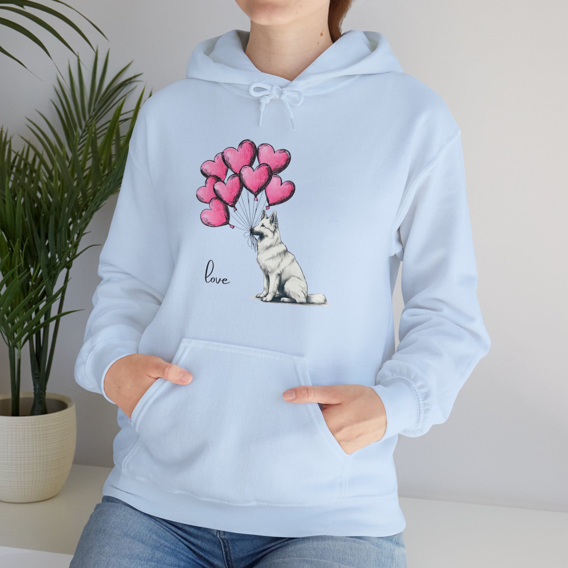 White German Shepard Holding Balloons Unisex Hooded Sweatshirt - Amesti Road