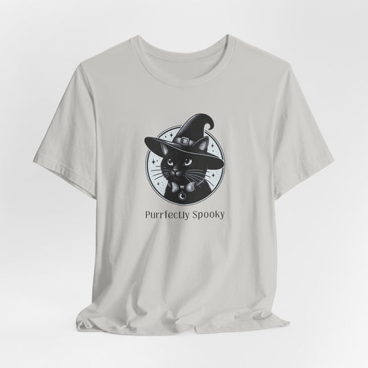 Cat Wearing Witches Hat Halloween Unisex  Short Sleeve Tee