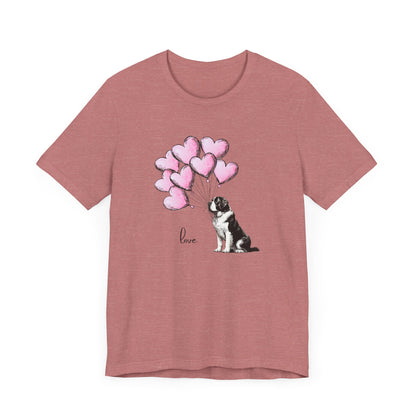 Saint Bernard Love Short Sleeve Tee - Adorable Dog Heart Balloons Unisex T-Shirt