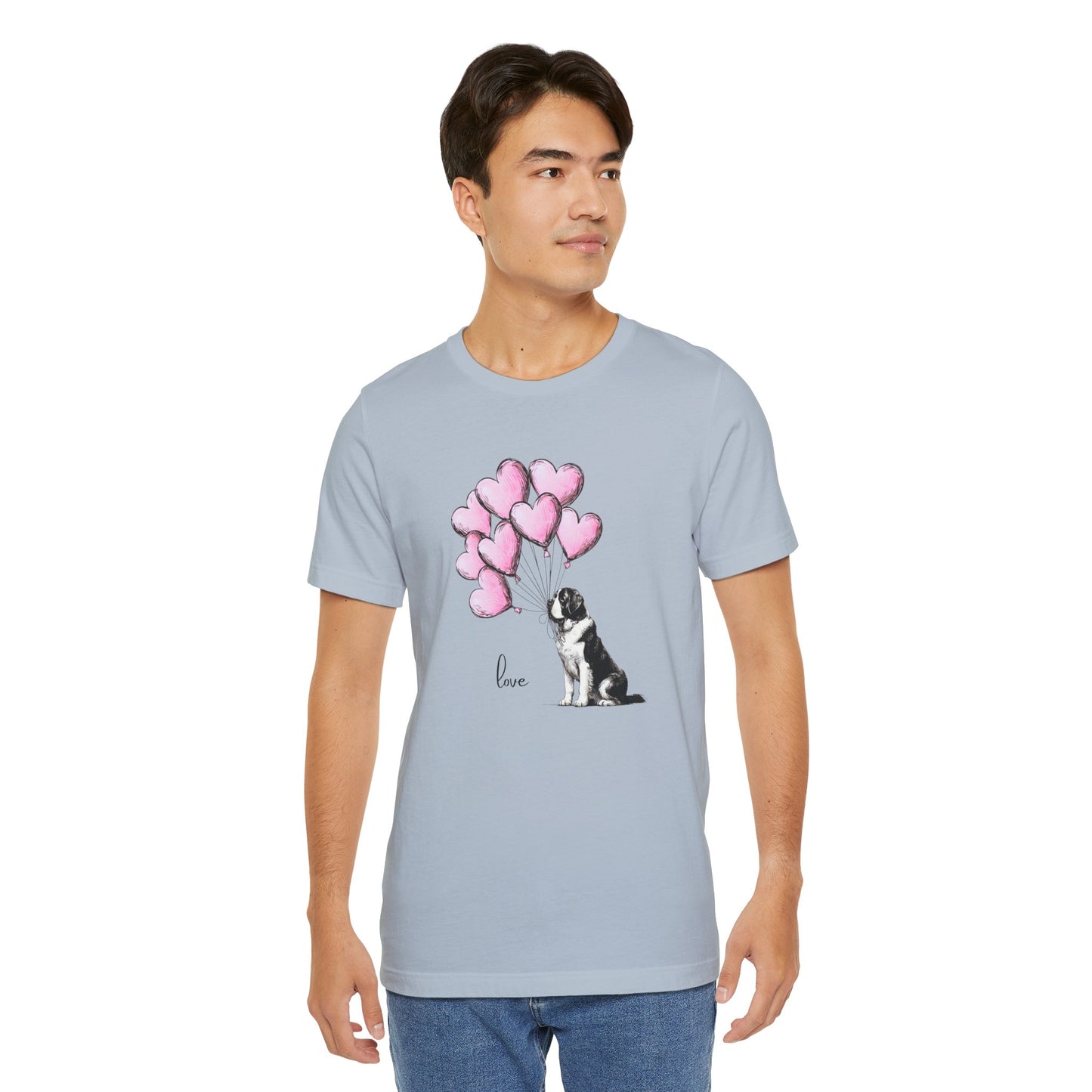 Saint Bernard Love Short Sleeve Tee - Adorable Dog Heart Balloons Unisex T-Shirt