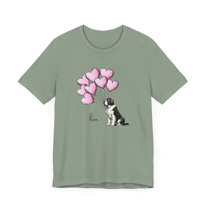 Saint Bernard Love Short Sleeve Tee - Adorable Dog Heart Balloons Unisex T-Shirt