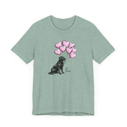 Black Labrador Retriever Dog with Heart Balloons Unisex T-Shirt – Perfect Gift for Dog Lovers