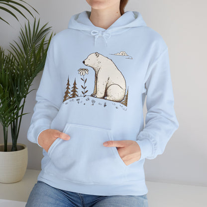 Polar Bear with Daisy Flower Unisex Hooded Sweatshirt - Amesti Road