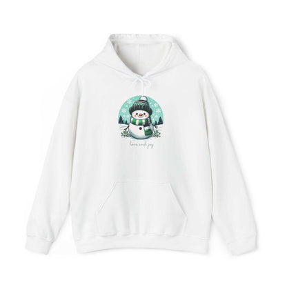 Cozy “Love and Joy” Snowman Hoodie - Festive Winter Apparel-Snowman Christmas Unisex Hooded Sweatshirt