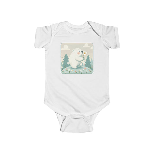 Polar Bear with Daisy Flower Infant Fine Jersey Bodysuit