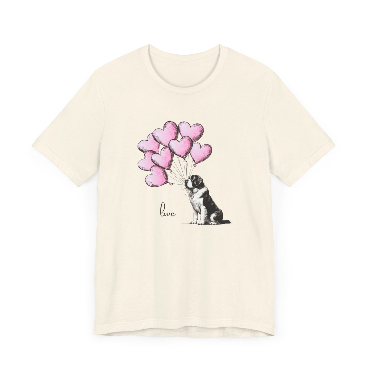 Saint Bernard Love Short Sleeve Tee - Adorable Dog Heart Balloons Unisex T-Shirt