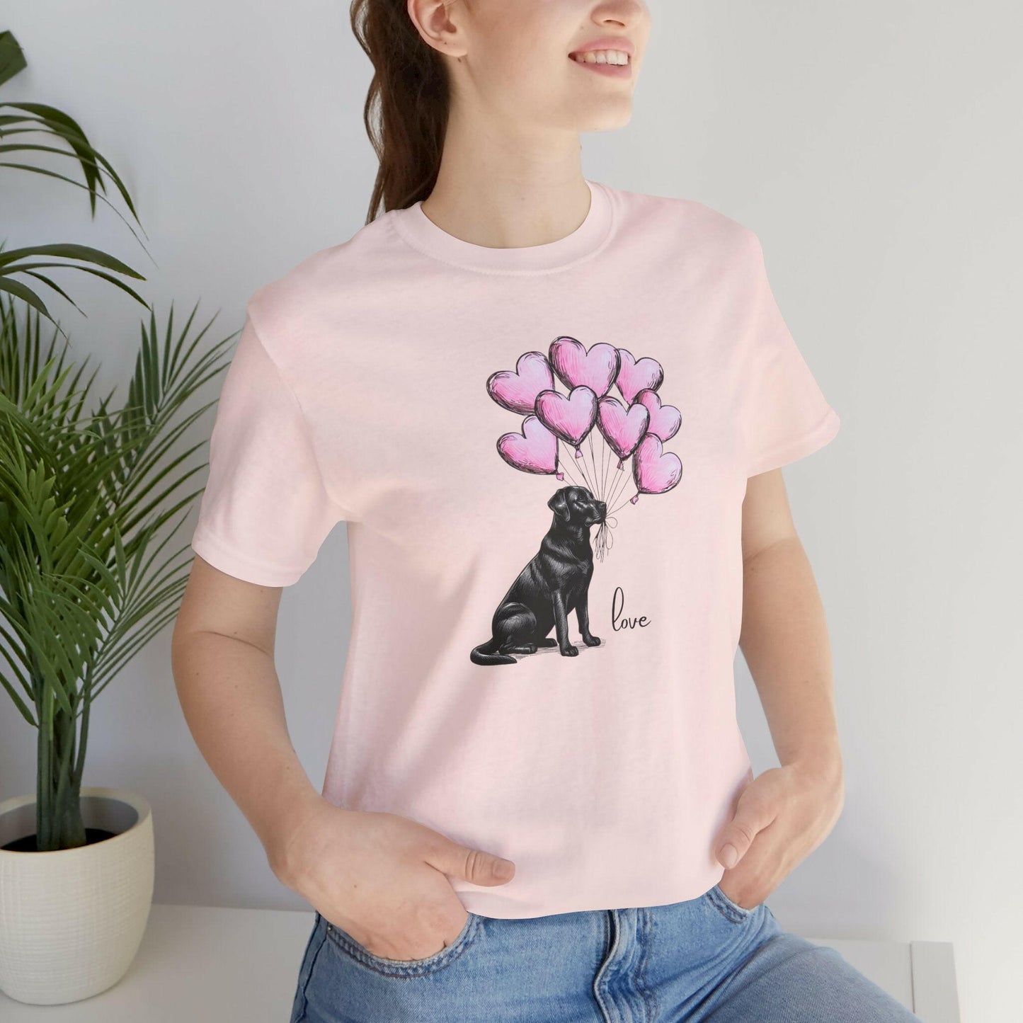 Black Labrador Retriever Dog with Heart Balloons Unisex T-Shirt – Perfect Gift for Dog Lovers