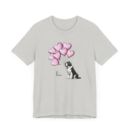 Saint Bernard Love Short Sleeve Tee - Adorable Dog Heart Balloons Unisex T-Shirt