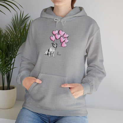 AdorableJack Russell Dog  with Heart Balloons Illustration - Perfect for Valentine’s Day Gifts-Jack Russell Holding Balloons Unisex Hooded Sweatshirt