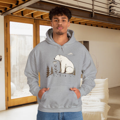 Polar Bear with Daisy Flower Unisex Hooded Sweatshirt - Amesti Road