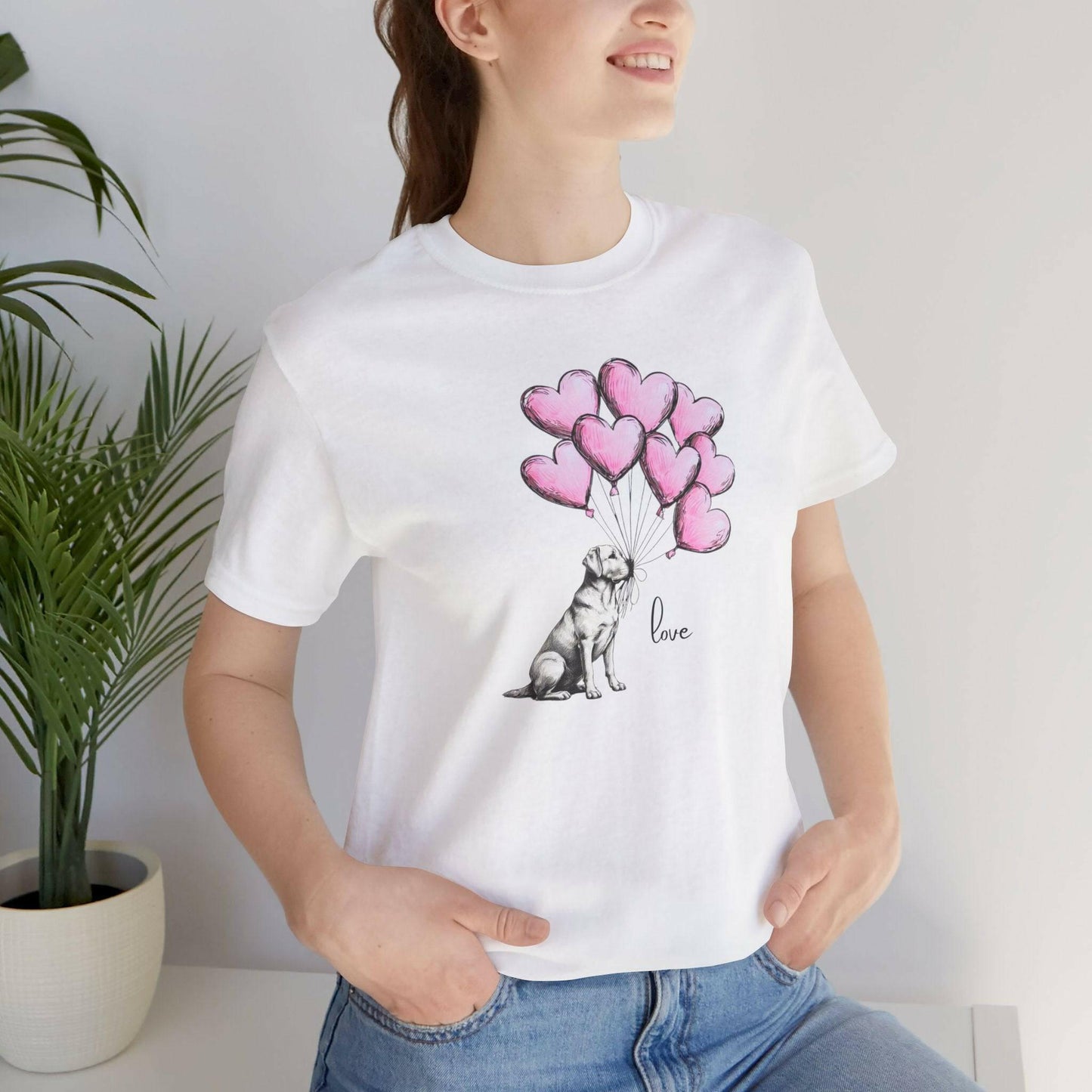 Dog Lover T-Shirt Labrador Retriever Holding Heart Balloons